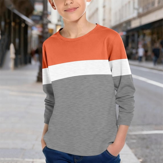 Big Kids Long Sleeve Round Neck Pullover Tops, Soft Casual Basic Base Layer Shirts for Boys Girls Orange 13-14 Years