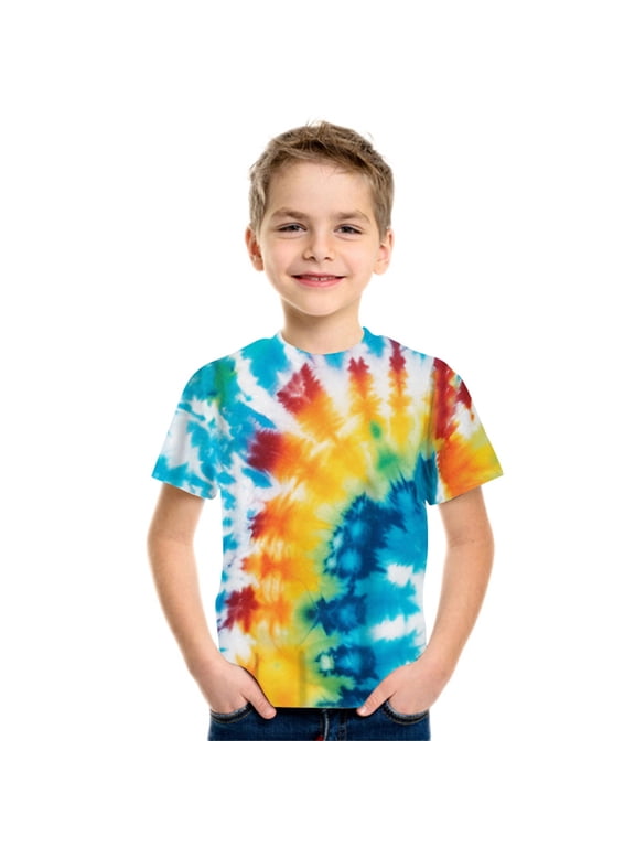 Big Kids Tie Dye Shirt for Boys Girls Short Sleeve Hippie Tshirt Senior Tee