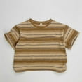 thumbnail image 1 of Big Kids Unisex Summer Stripe Print T-shirt Short Sleeve Color Block Crewneck Tee Tops Spring Summer Fall Casual Outfits, 1 of 9