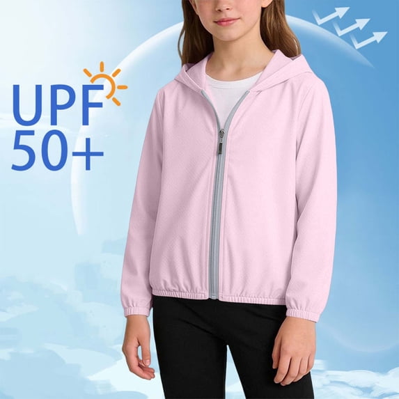 Big Kids Zip Long Sleeve UPF Sun Protection Outdoor Breathable Light Jacket Pink 14-15 Years