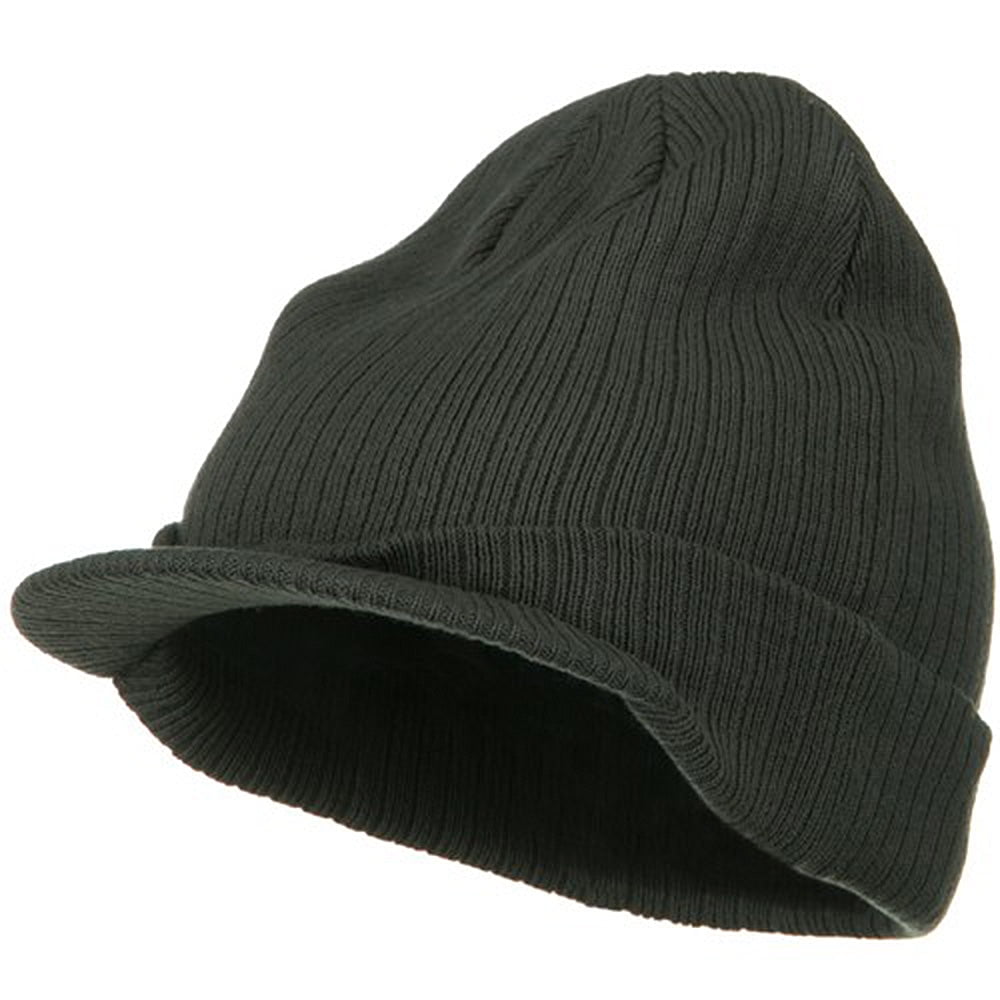 Big Knit Ribbed Beanie with Visor - Charcoal XL-3XL