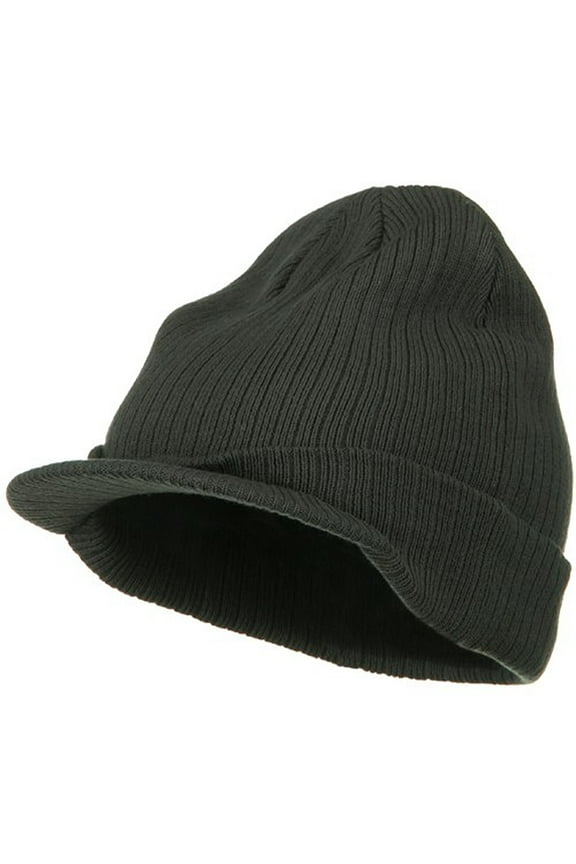 Big Knit Ribbed Beanie with Visor - Charcoal XL-3XL