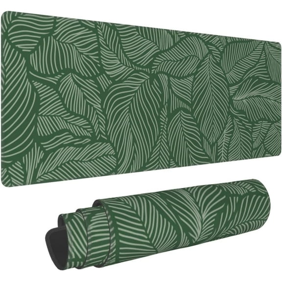 Big Large Gaming Mouse Pad, Split Leaf Xl Long Extended Full Desk Mousepad Table Mat Cute for Women Gifts, Waterproof Desk Mats on Top of Desks for Keyboard with Stitched Edges (Green, 31.5*11.8 In)