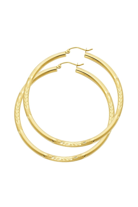 Big Large Round Diamond Cut Hoop Earrings Solid 14k Yellow Gold Genuine French Lock New 55mm x 3mm