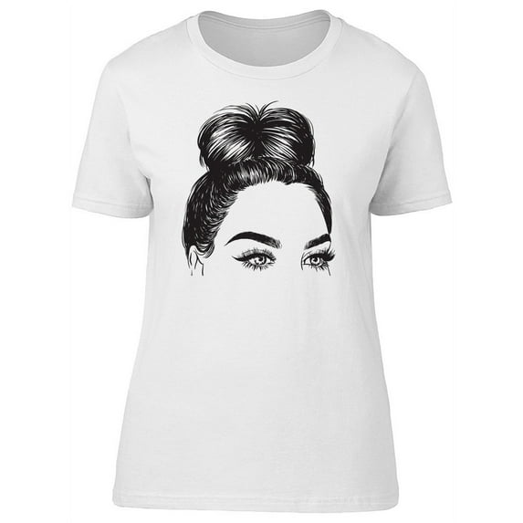 Big Lashes Girl With Bun T-Shirt Women -Image by Shutterstock, Female Medium