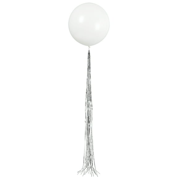 Big Latex Balloon with Silver Tassel, 24 in, White, 1ct