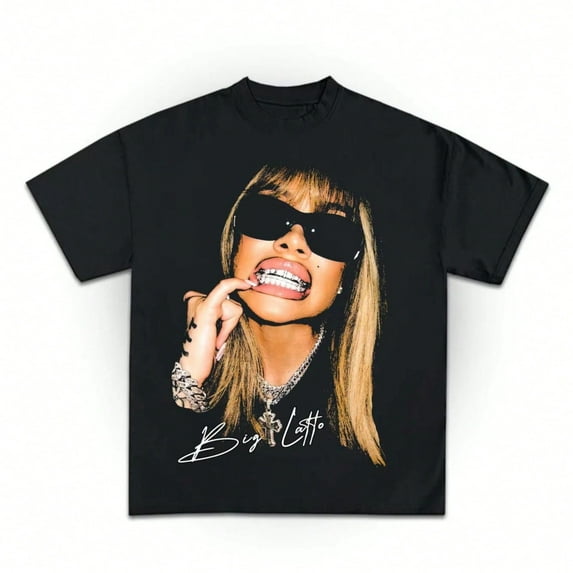 Big Latto Graphic T-Shirt, Design Printable Bootleg Tee, For Music Fan,Black color,size L