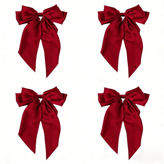 Big Layered Red Hair Bows for Women, Silky Bow Hair Clips with Long Tail, Large Ribbon Bows for Hair, Satin French Bow Barrette, Bowknot Metal Clips Slides Hairpins Hair Accessories