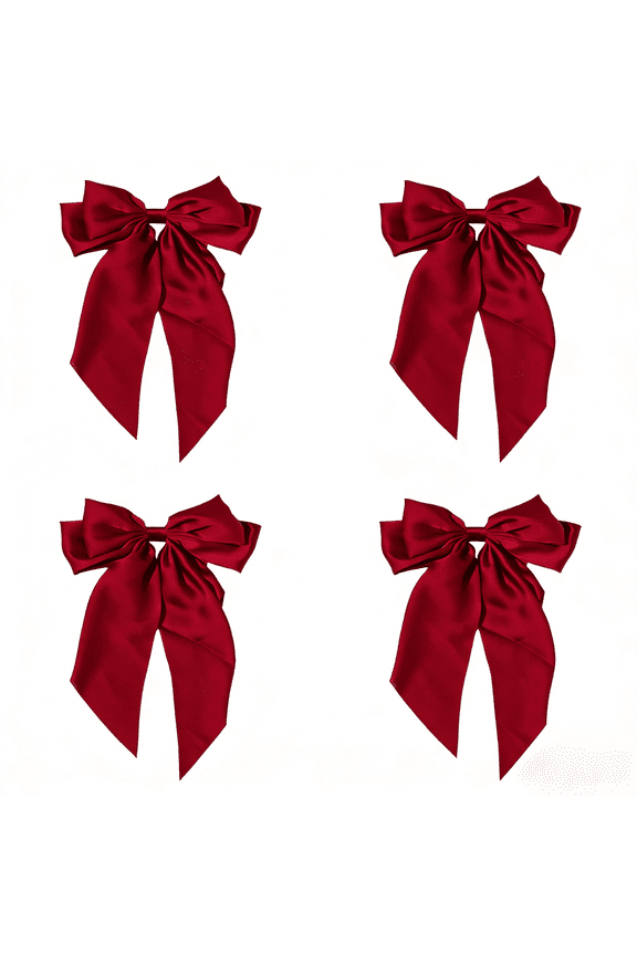 Big Layered Red Hair Bows for Women, Silky Bow Hair Clips with Long Tail, Large Ribbon Bows for Hair, Satin French Bow Barrette, Bowknot Metal Clips Slides Hairpins Hair Accessories