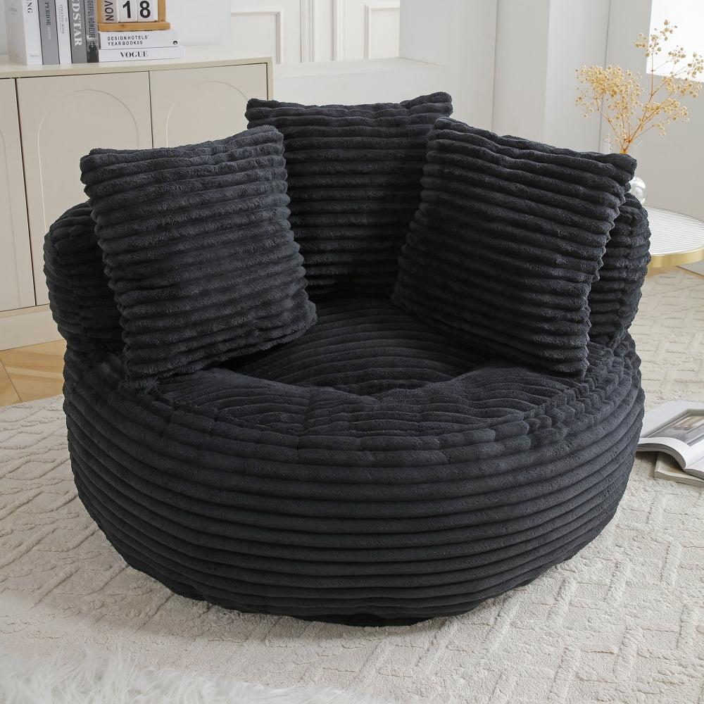 Big Lazy Sofa Chair for Adults and Kids, Corduroy Oversized Bean Bag Couch with Filling, Soft High Back Floor Lounge Sofa for Living Room, Bedroom, Gaming Corner