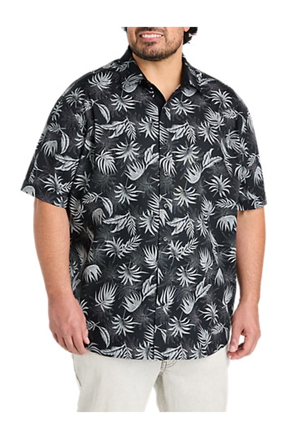 Big Leaf Print Sport Shirt Black 3XL