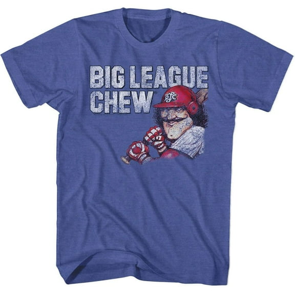 Big League Chew Vintage Moustache W Distress Royal Heather Adult T-Shirt Xl