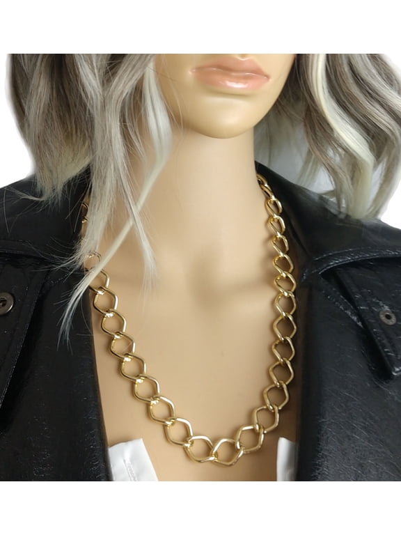 Big Lightweight Curb Chain Punk Statement Necklace 24" Gold Tone Ladies Adult Women