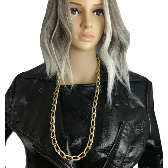 Big Lightweight Long Narrow Curb Chain Punk Statement Necklace 30" Gold Tone Ladies Adult Women