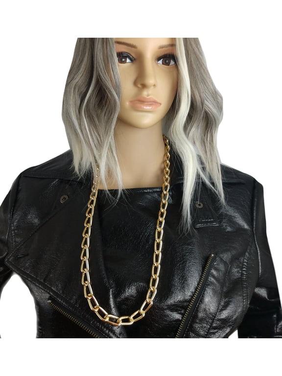 Big Lightweight Long Narrow Curb Chain Punk Statement Necklace 30" Gold Tone Ladies Adult Women