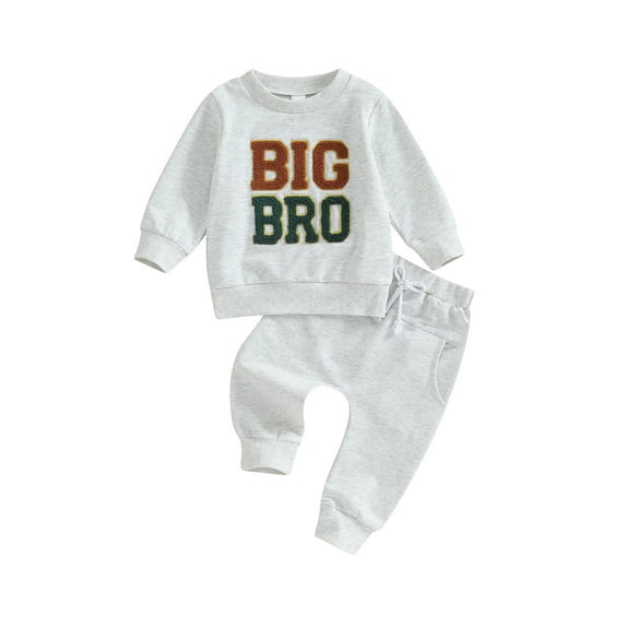 Big Lil Bro Toddler Baby Boys Letter Embroidery Long Sleeve Sweatshirts Tops and Pants Set 2Pcs Brothers Matching Outfit