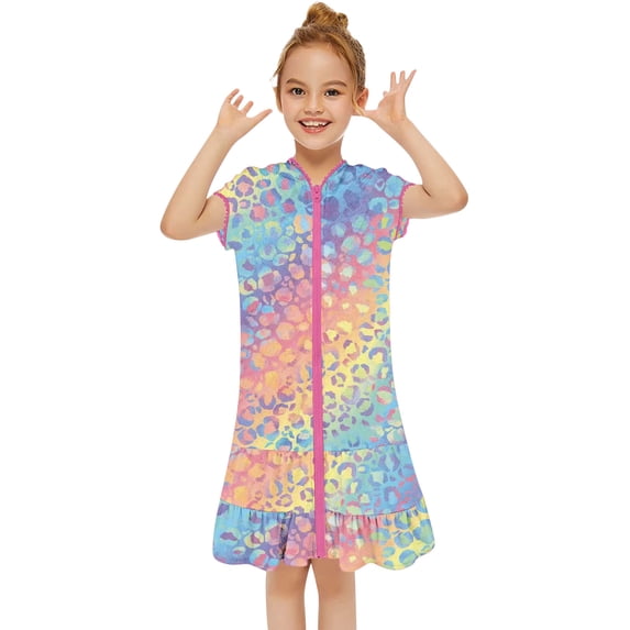 Big Little Girl's Swimming Cover Up Summer Bathrobe Girls Swim Cover Up Kids Swimsuit Coverup Zip-Up Beach Bathing Suit Robe Multicolor 4-5 Years