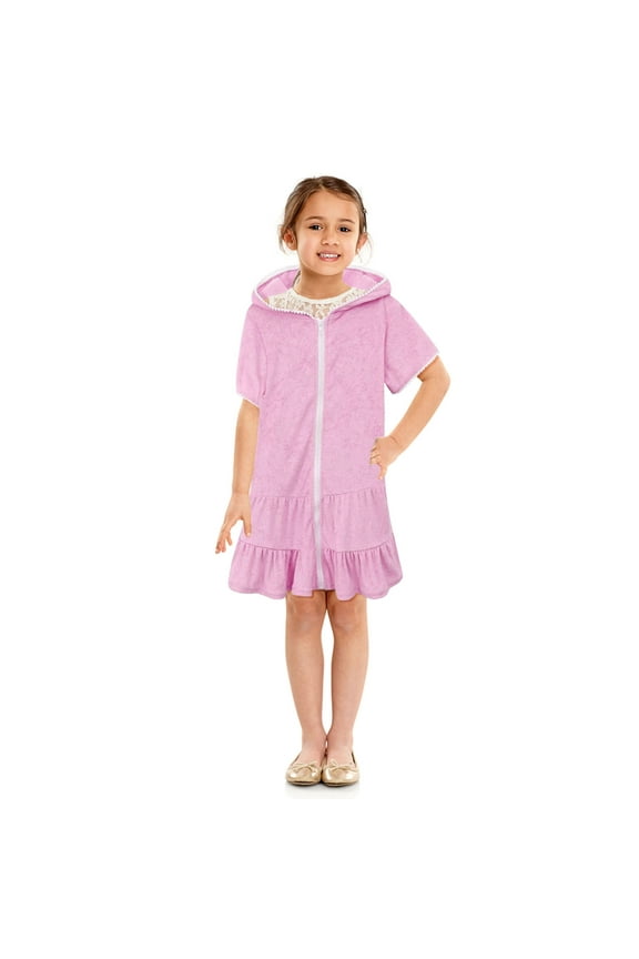 Big Little Girl's Swimming Cover Up Summer Bathrobe Girls Swim Cover Up Kids Swimsuit Coverup Zip-Up Beach Bathing Suit Robe Pink 4-5 Years