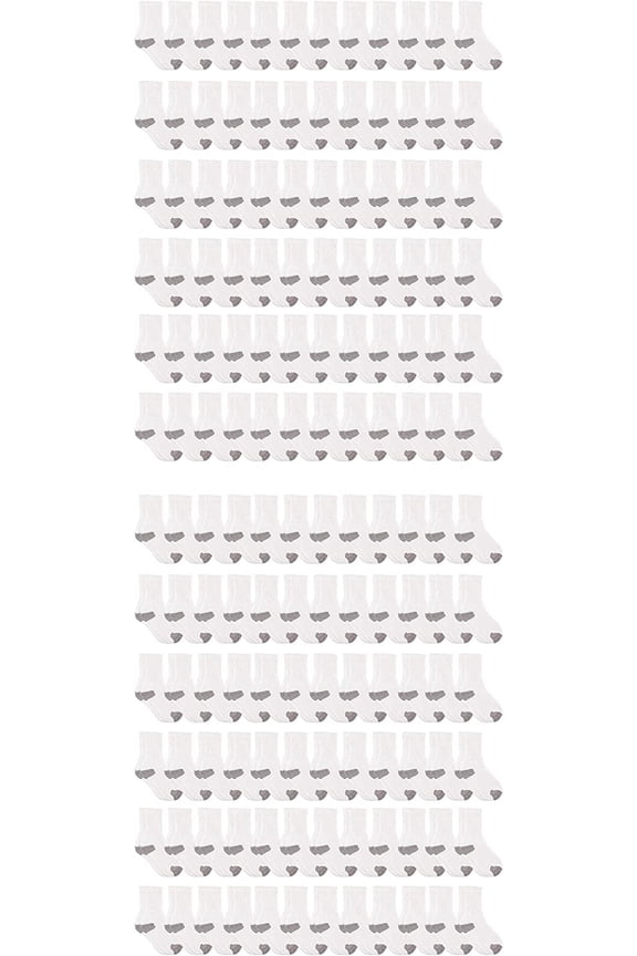 Big & Little Kids Lightweight Cotton Crew Socks Bulk, Homeless Donation Cheap, Wholesale Sock (144 Pairs White Little Kids/Gray Heel and Toe)