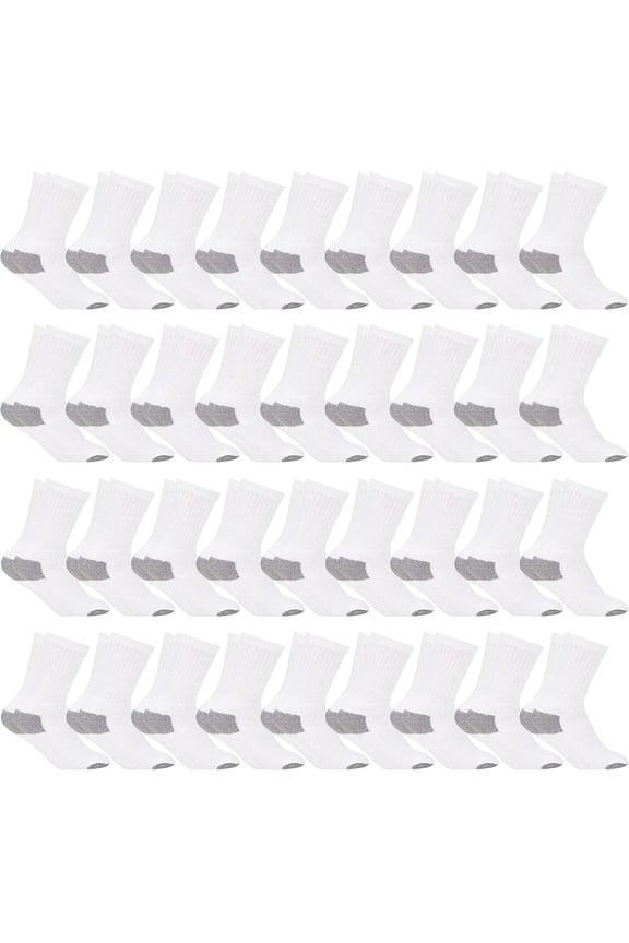 Big & Little Kids Lightweight Cotton Crew Socks Bulk, Homeless Donation Cheap, Wholesale Sock (36 Pairs White Big Kids/Gray Heel and Toe)
