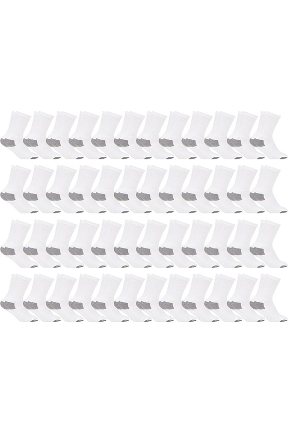 Big & Little Kids Lightweight Cotton Crew Socks Bulk, Homeless Donation Cheap, Wholesale Sock (48 Pairs White Big Kids/Gray Heel and Toe)