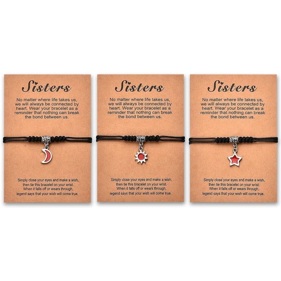 Big Little Sister Gifts from Sister Matching Bracelet for 3 Sisters Birthday Graduation Gifts for Bestie Friendship Gifts for Women Friends for Big Lil Middle Sister Sun Moon Star Bracelets for Women