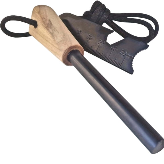 Big Magnesium Fire Starter Featuring a Wooden Grip - Essential Flint for Outdoor Activities Like Camping, Hiking, And Barbecues Wsh