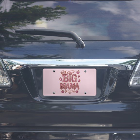 Big Mama Rhinestone Crown License Plate, Light Pink 6x12in Vanity Plate, Pre-Drilled Car Decor for Mom