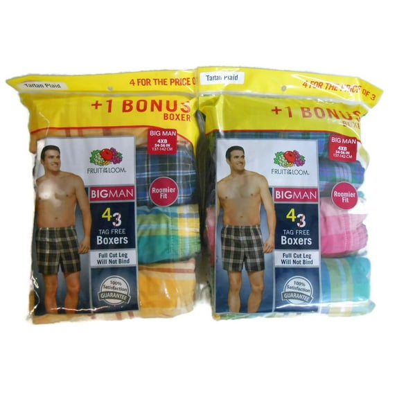 Big Man 4-Pack Tartan Plaid Tag Free Boxer's Size: (5XB 50-60)