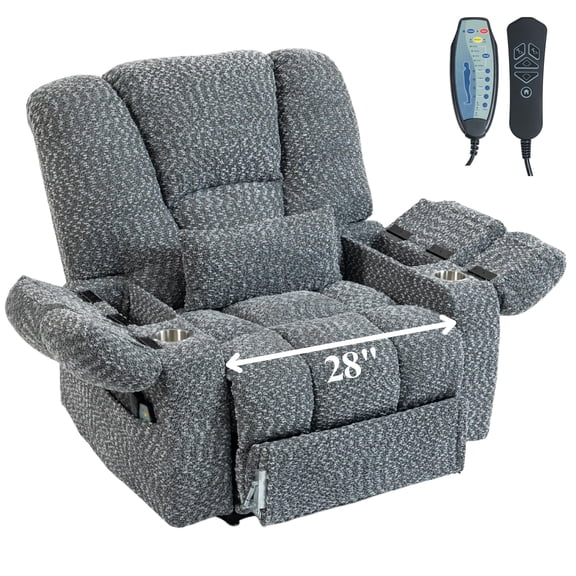 Big Man 500 lbs Power Lift Recliner for Big & Tall Elderly Adults 28 Inch Wide Seat, Lay Flat Lift Recliner Chair with Extended Footrest, Heat Massage, USB Type-C, Flip Arm Storage & Cup Holders