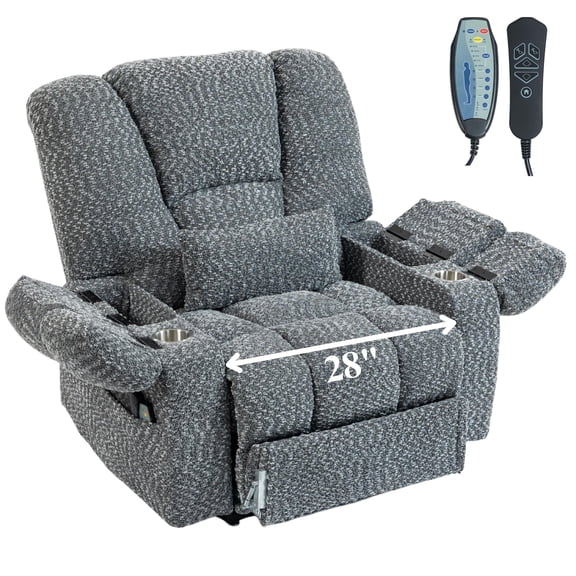 Big Man 500 lbs Power Lift Recliner for Big & Tall Elderly Adults 28 Inch Wide Seat, Lay Flat Lift Recliner Chair with Extended Footrest, Heat Massage, USB Type-C, Flip Arm Storage & Cup Holders