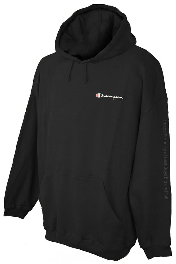 Big Men's Champion Midweight Fleece Pullover Hoodie with Script Logo BLACK 4XL