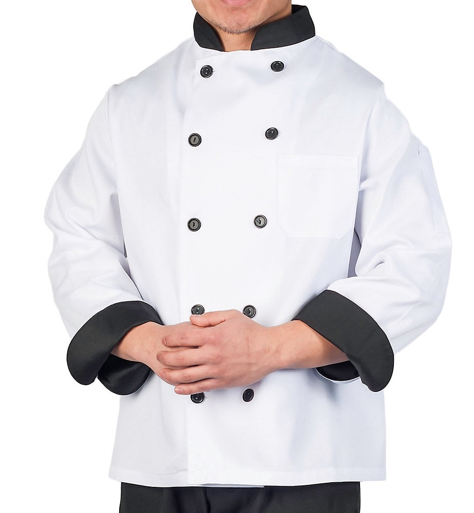 Big Men's Executive Chef Coat with Black Contrast
