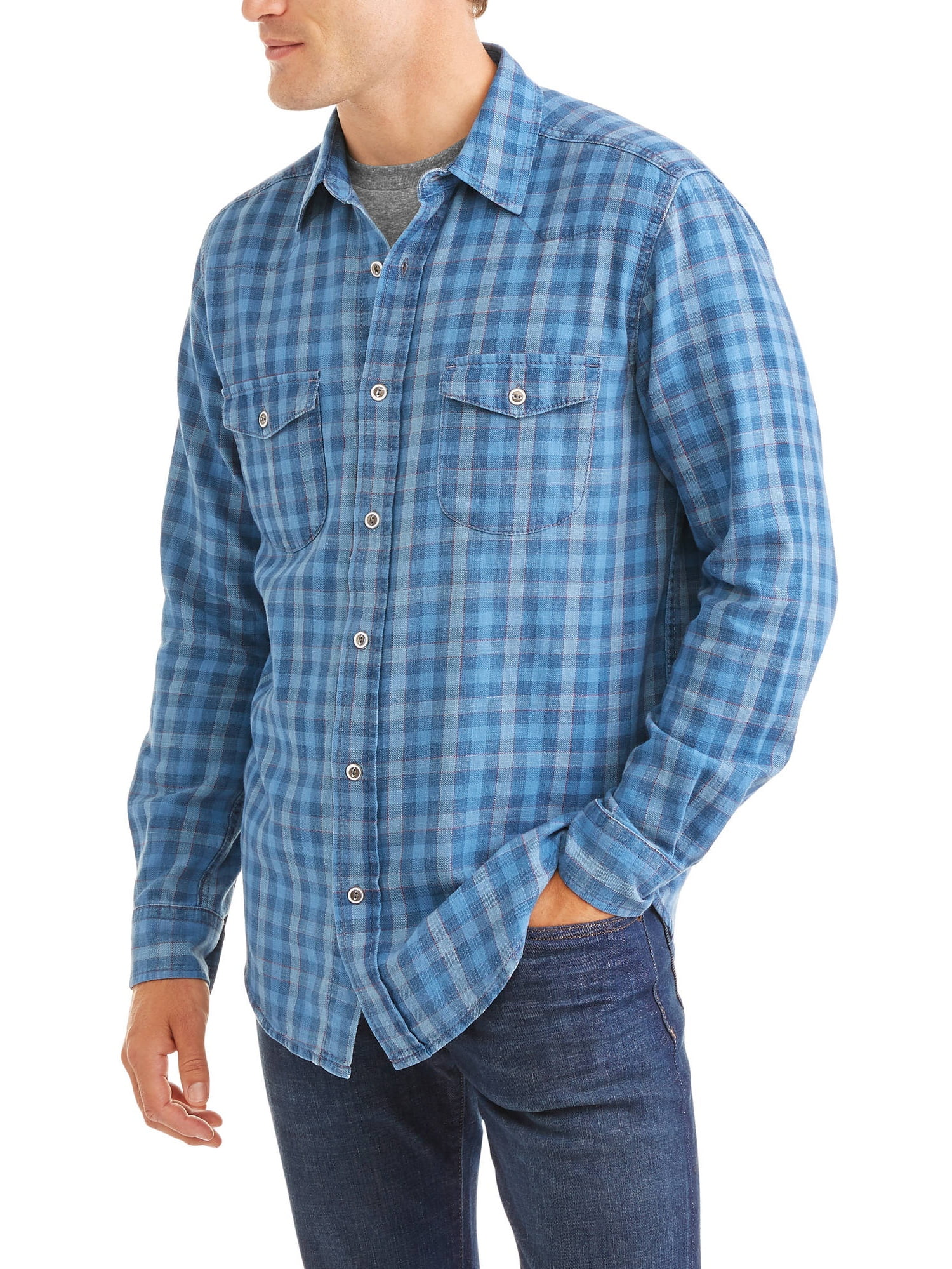 Big Men's Long Sleeve Plaid Shirt - Walmart.com