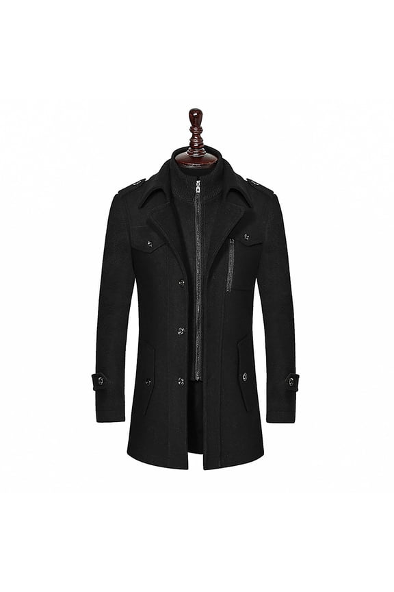 Big Men's Overcoat And Winter Detachable Double-layer Collar Vertical Zipper Coat Coat Long-sleeved