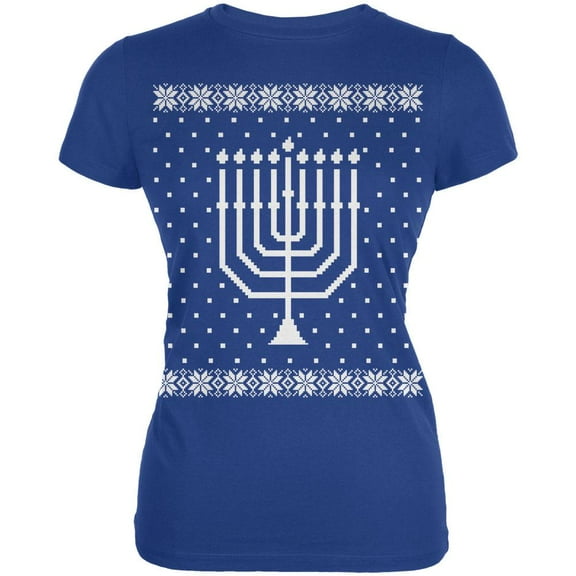 Big Menorah Ugly Hanukkah Sweater Royal Juniors Soft T-Shirt - X-Large