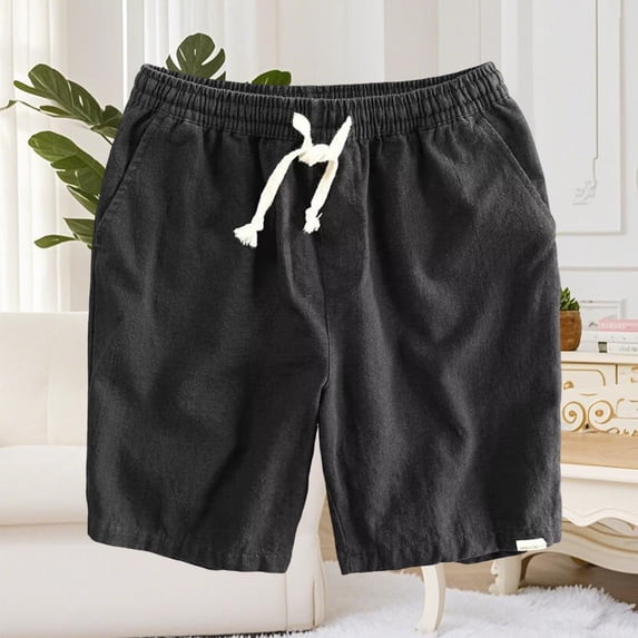 Big Mens Shorts Man Fashion Leisure Comfy Solid Color Multiple Pockets Half Shorts Pants Black XL
