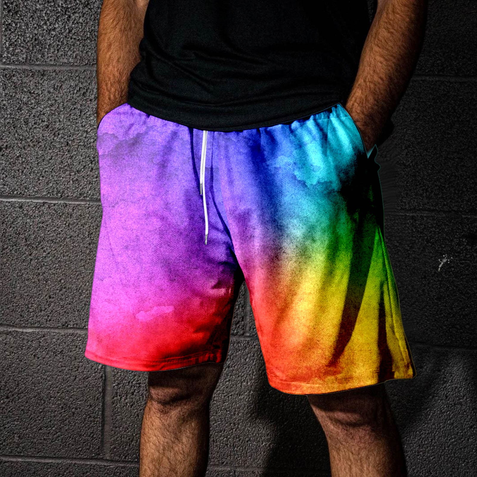 Big Mens Swim Trunks Soft Printing Men's Swimwear Gym Shorts Men