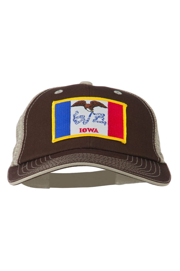 Big Mesh State Iowa Patch Cap - Brown Beige XL-3XL