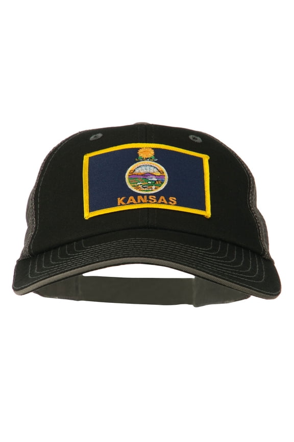 Big Mesh State Kansas Patch Cap - Black Grey XL-3XL
