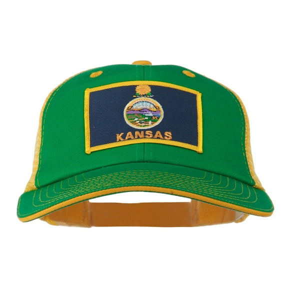 Big Mesh State Kansas Patch Cap - Kelly Gold XL-3XL