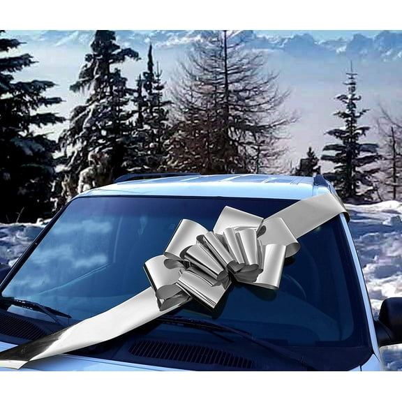Big Metallic Silver Car Bow - 25" Wide, Fully Assembled, Large Gift Bow, Wedding, Anniversary, Christmas, NYE, Birthday