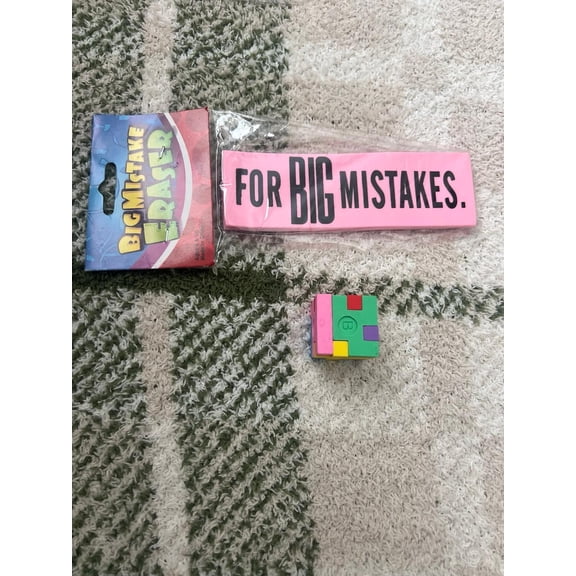 Big Mistake Eraser 5.5 x 2 & Puzzle Eraser Cube New (BONUS 1 FUN CHOPS)
