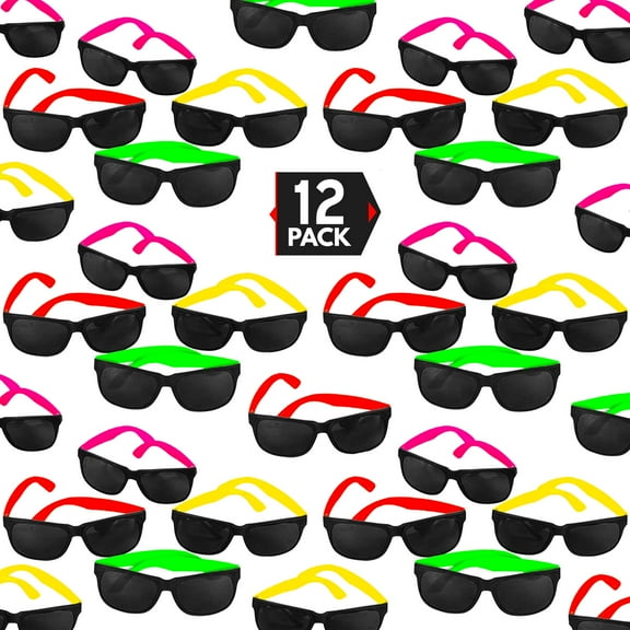 Big Mo's Toys 12 Pack 80's Style Neon Party Sunglasses Fantastic Party Pack Favors, Party Toys for Goody Bags