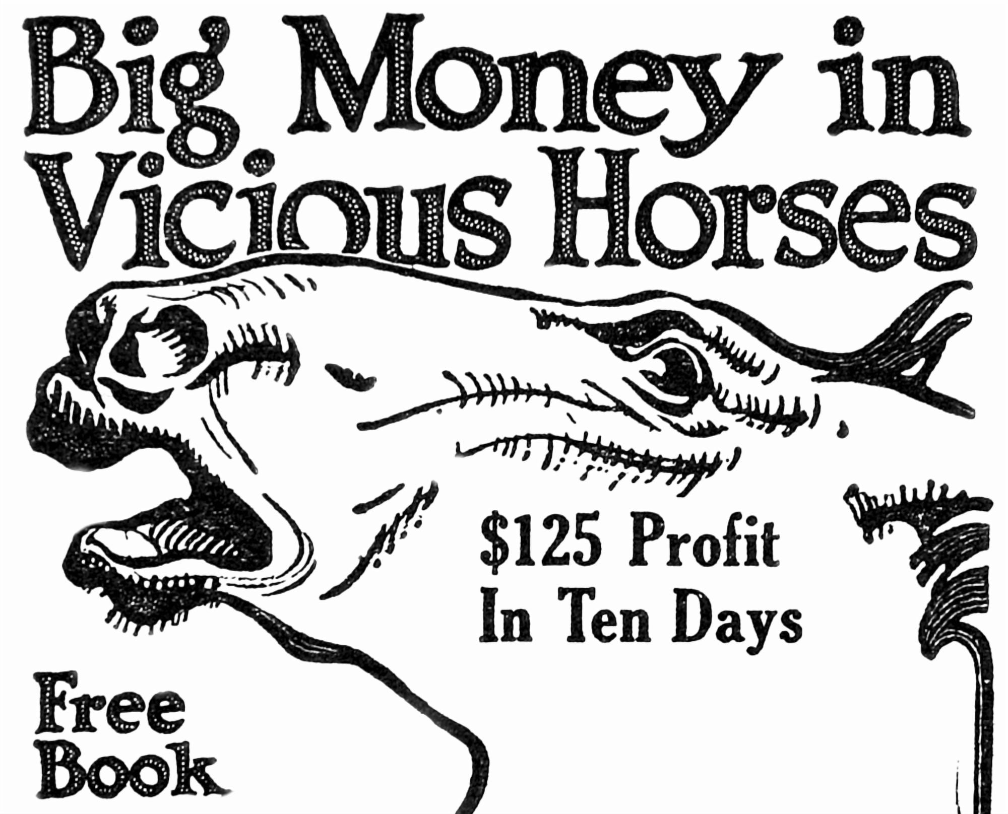 Big Money in Vicious Horses Illustration from early 20th century Canvas Art - Remsberg Inc Design Pics (34 x 26)
