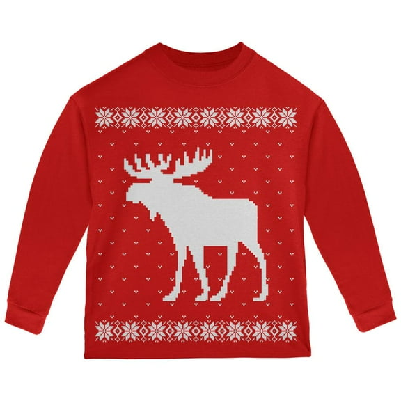Big Moose Ugly Christmas Sweater Red Toddler Long Sleeve T-Shirt - 4T