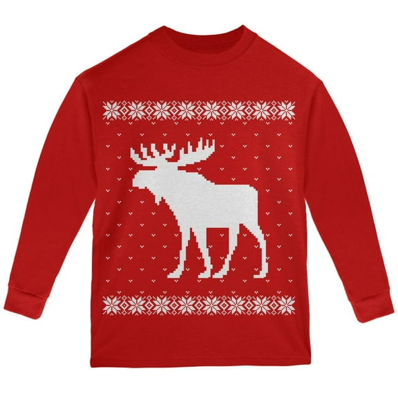 Big Moose Ugly Christmas Sweater Red Youth Long Sleeve T-Shirt