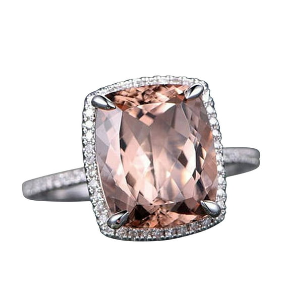 Big Morganite 4.75 Carat Engagement Ring Diamond Moissanite Handmade 10k White Gold 10mm Cushion Cut