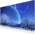 thumbnail image 1 of Big Mouse Pad Blue, Large Mousepad Office Desk Mat, Desktop Mouse Pad Non-Slip Rubber Base Waterproof with Stitched Edges, 35.4 X 15.4 inch for Work/Game/Office/Home Snowy Moon and Earth, 1 of 6