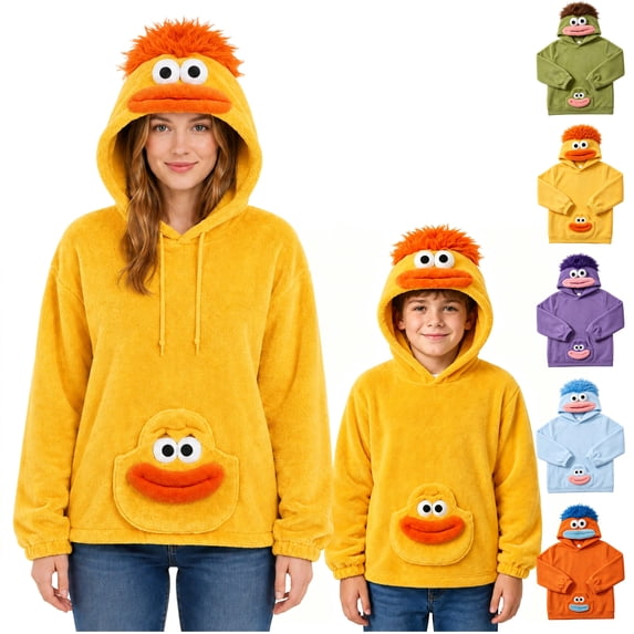 Big Mouth Monster Hoodies for Women and Kids Oversized Cozy Fleece Halloween Pajamas Sherpa Party Hoodie Pullover Saffron